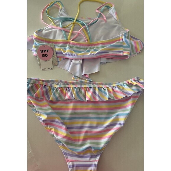 Freestyle Revolution Girls Tankini Swimsuit multicolor striped 2pc set Size 16 - Picture 12 of 12